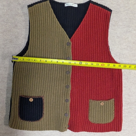 Colorblock Knit Cotton Vest Margaret Winters Size Small (Oversized) Tan & Red - Picture 3 of 8